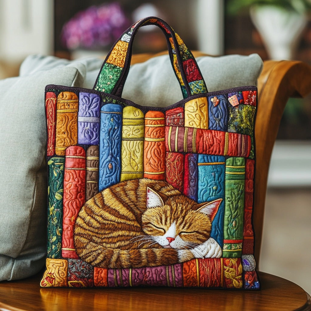 Vintage Bibliotheek Kat Gequilt Tote Bag
