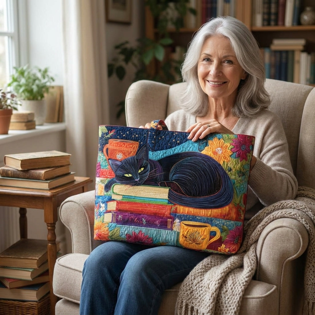 Artisan Tas - Zwarte Kat met Boeken en Mokken