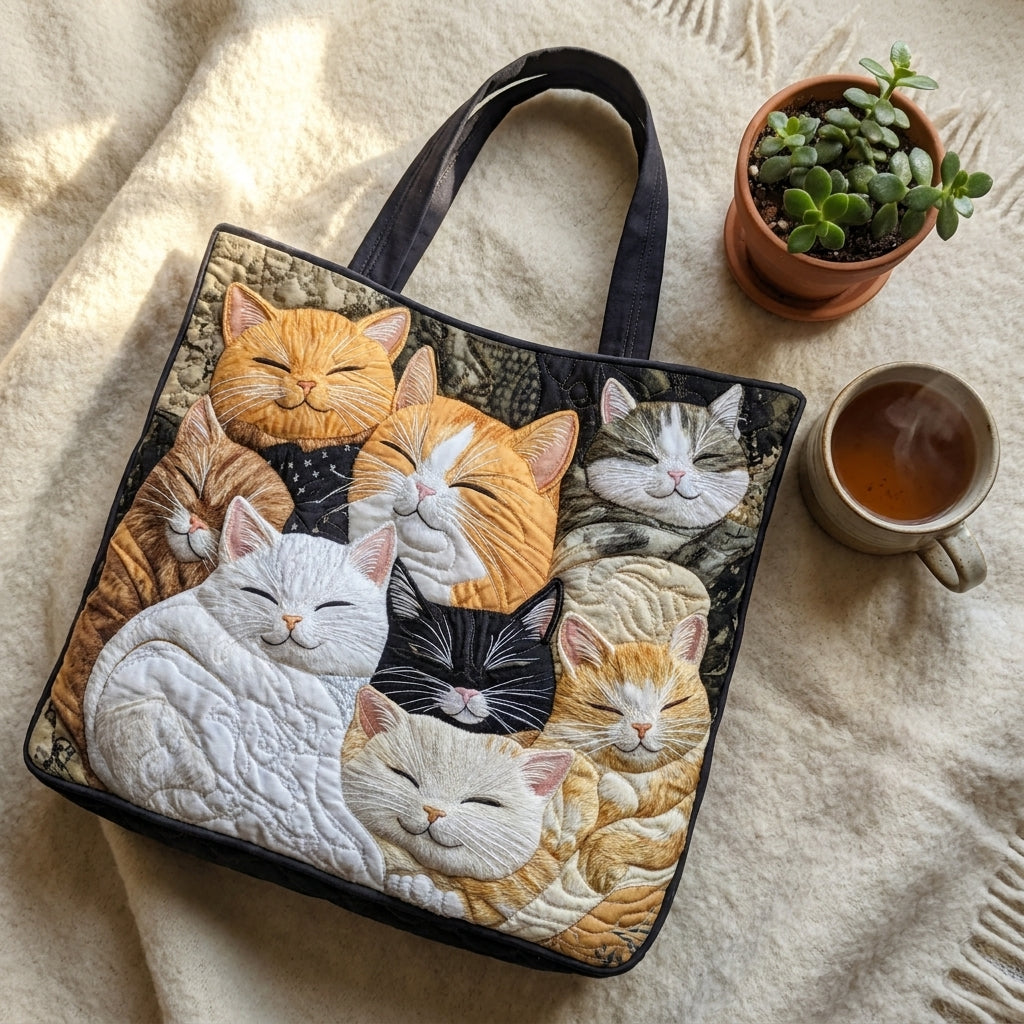 Ambachtelijke Gequiltte Tas - Slapende Kittens