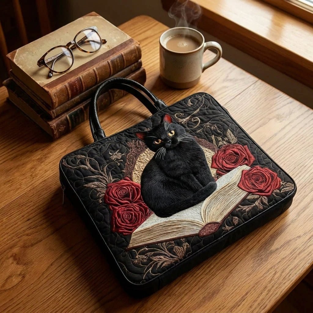 Gequilt Artisan Tas - Zwarte Kat op Boeken