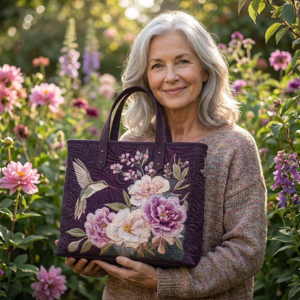Ambachtelijke Gequilte Tas - Kolibries en Orchideeën