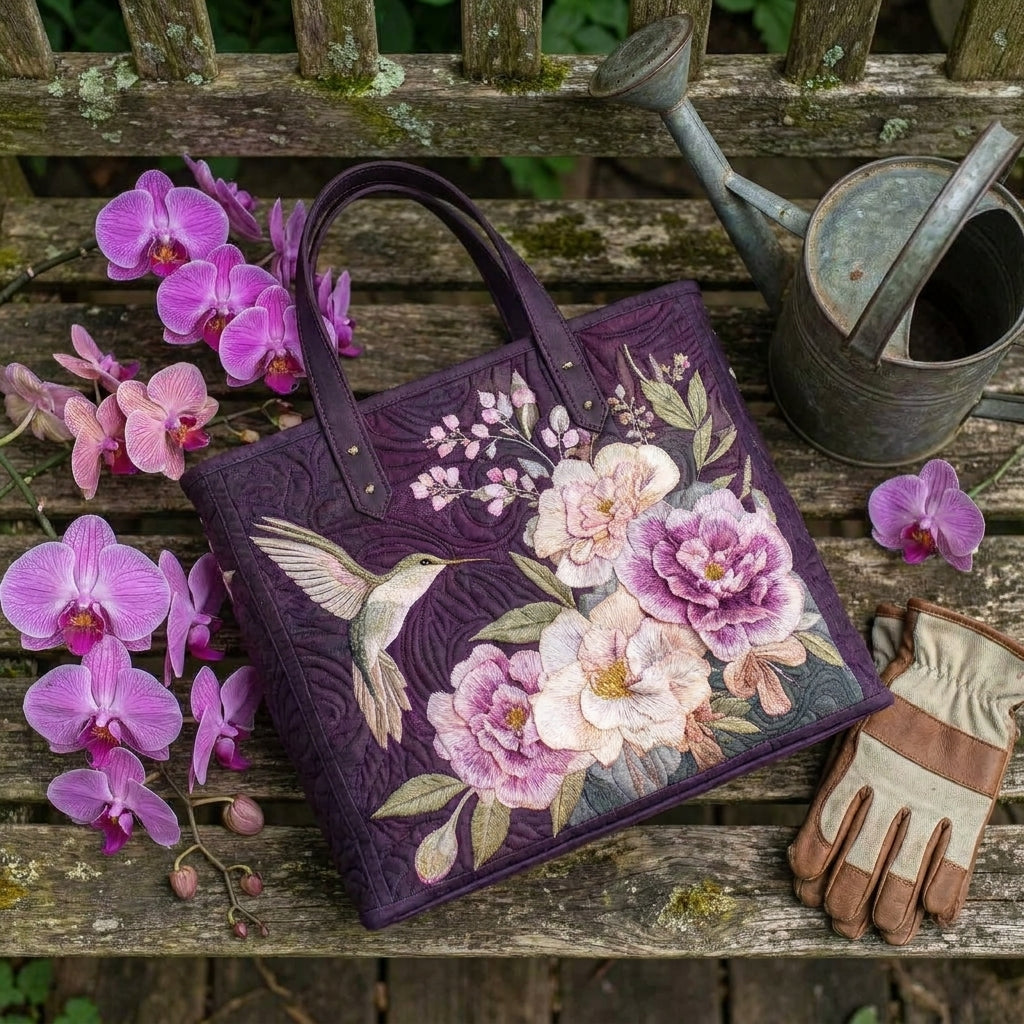 Ambachtelijke Gequilte Tas - Kolibries en Orchideeën