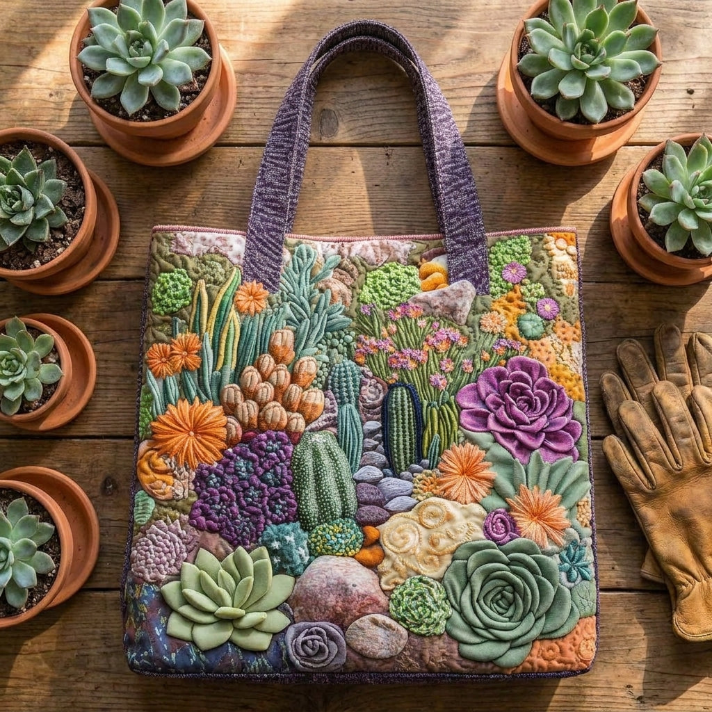 Ambachtelijke Tote Bag - Succulenten Tuin