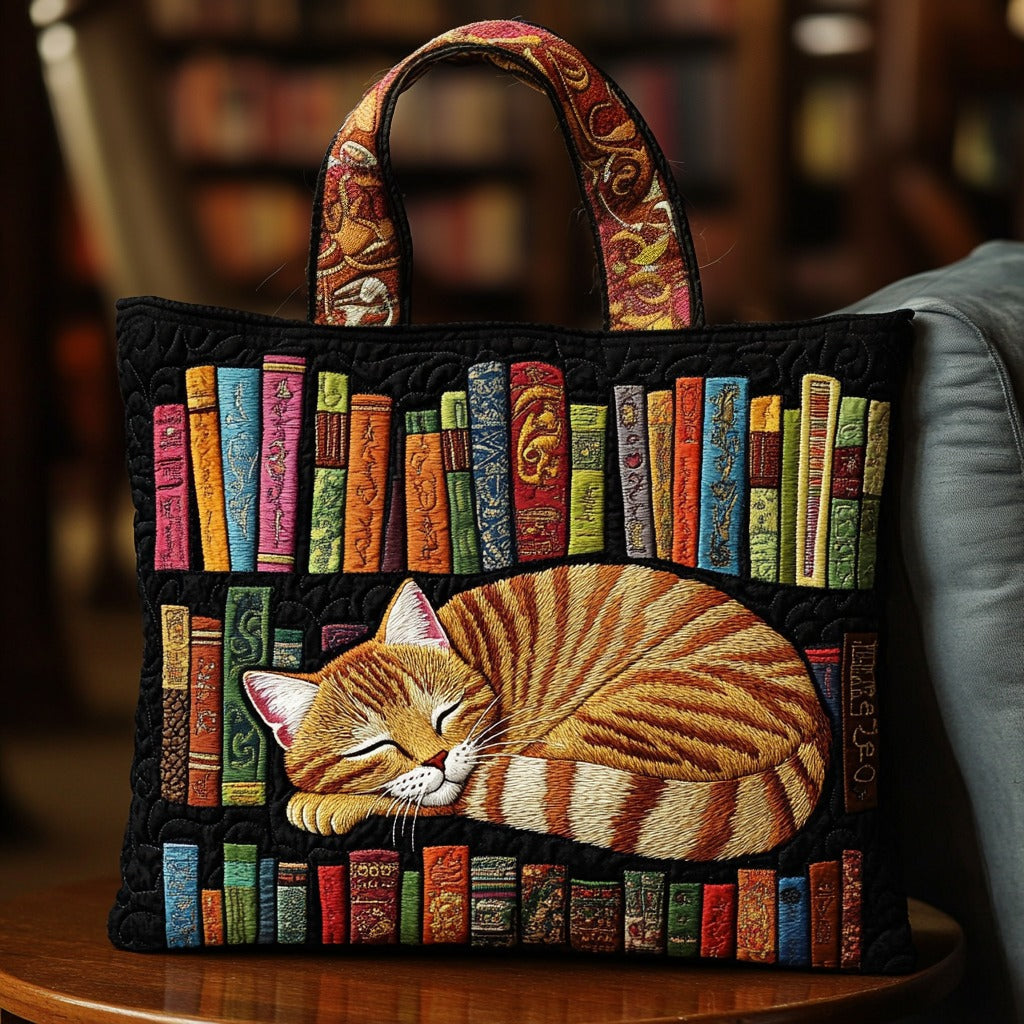 Slaapkat En Boeken Gequilt Tote Bag