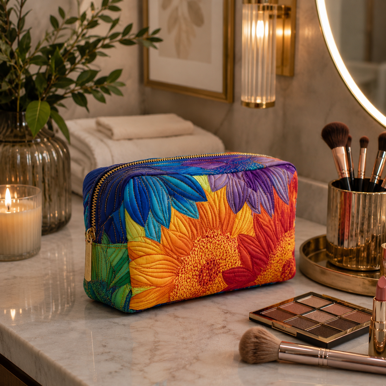 Zomer Bloem Gequilt Make-up Tas