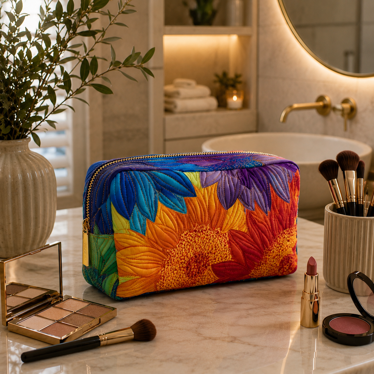 Zomer Bloem Gequilt Make-up Tas