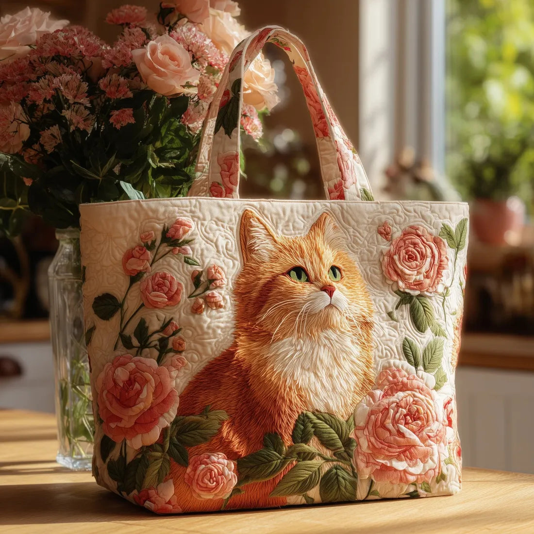 Artisan Tas - Oranje Kat met Rozen