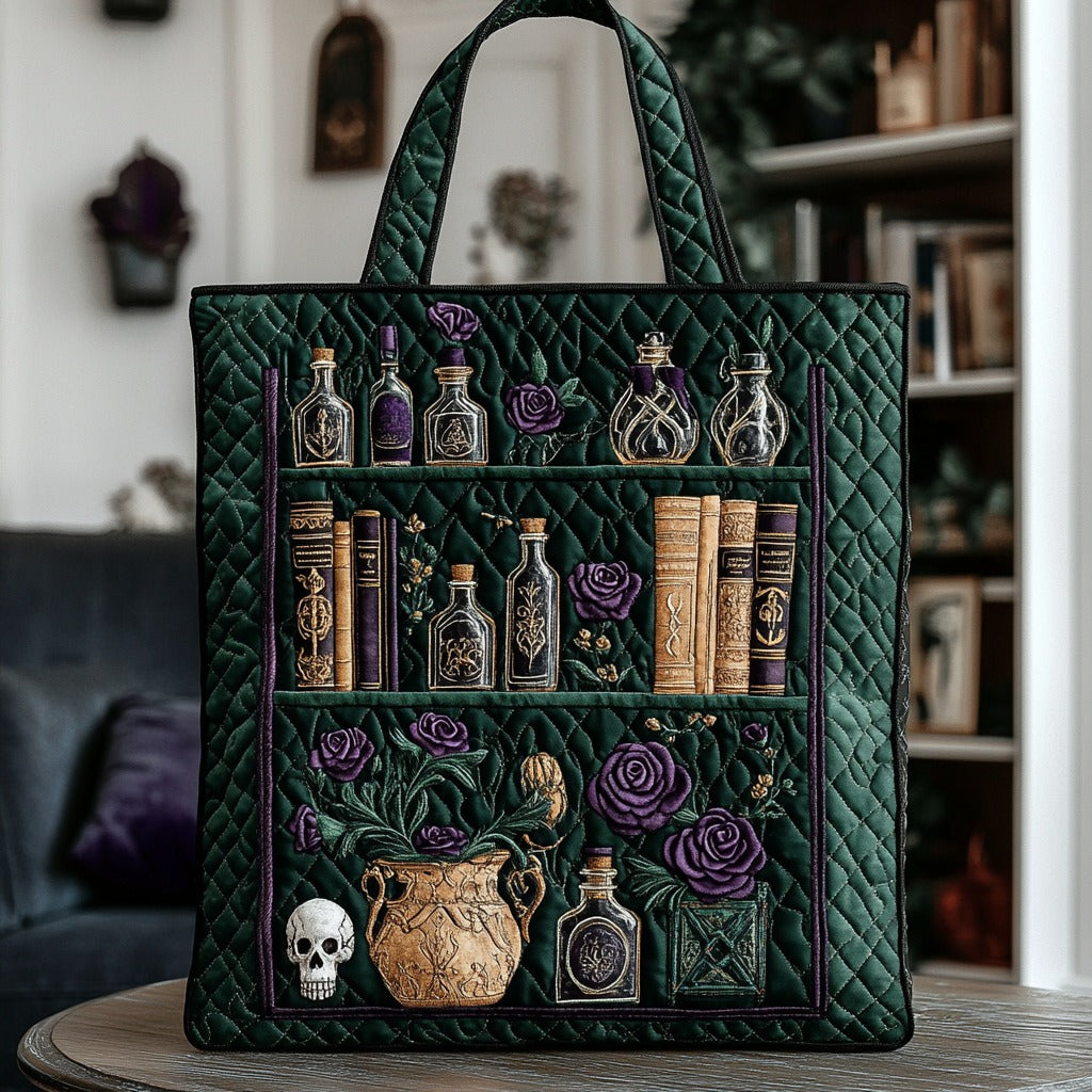 Gothic Botanische Boekenplank Gequilt Tote Bag