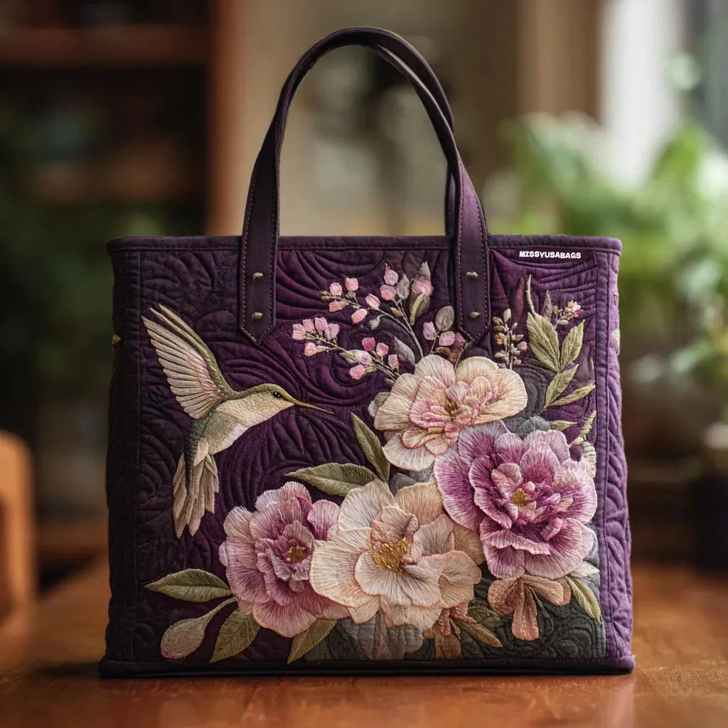 Ambachtelijke Gequilte Tas - Kolibries en Orchideeën