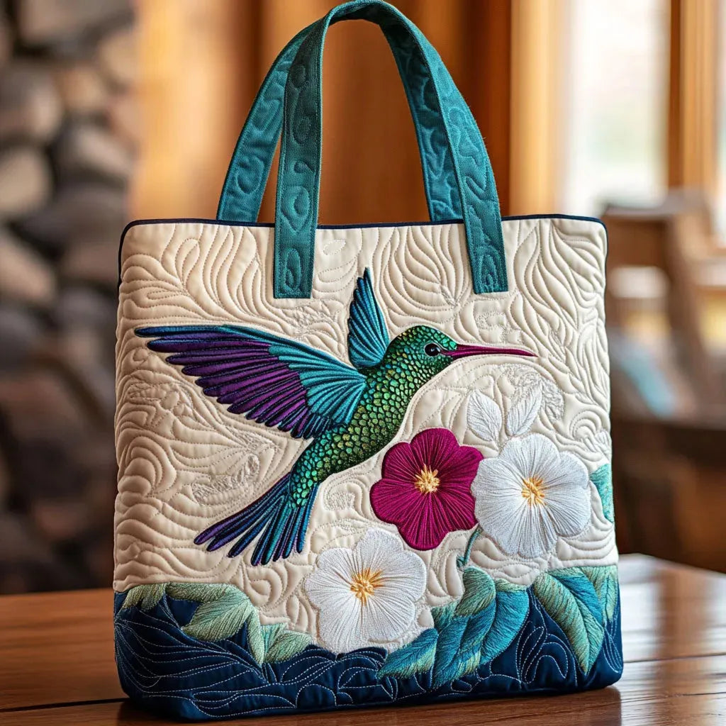 Gequiltede Tas - Kolibrie en Witte Bloem