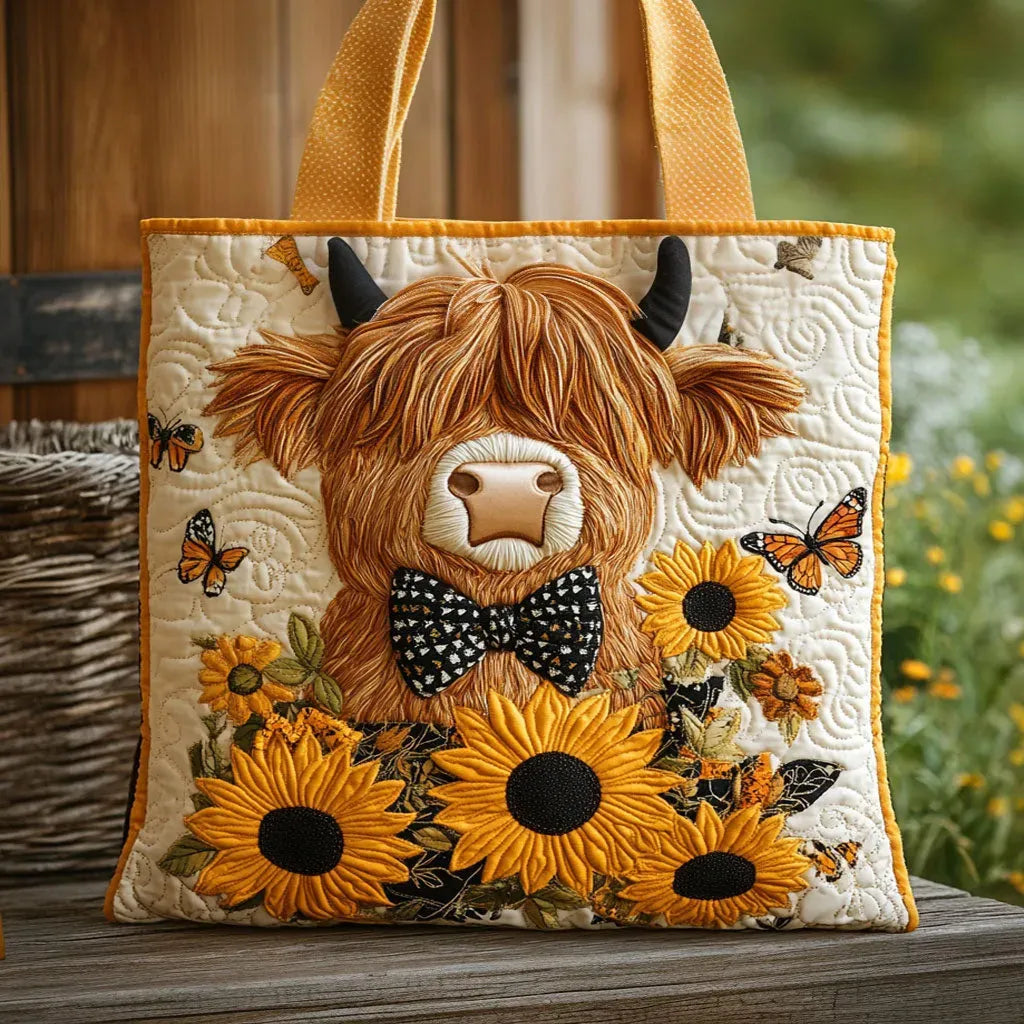 Gequiltte Tas - Hoogland Koe met Zonnebloemen