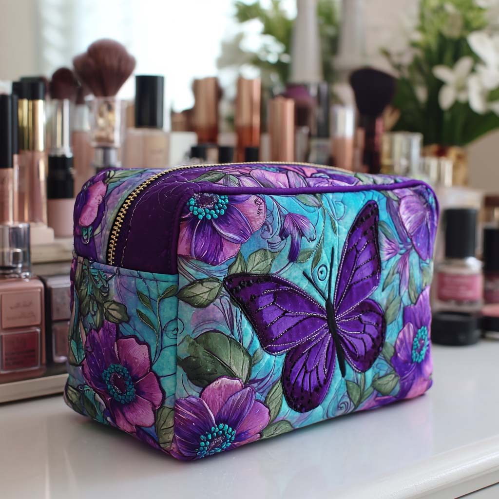 Vlinder Bloem Gequilt Make-up Tas