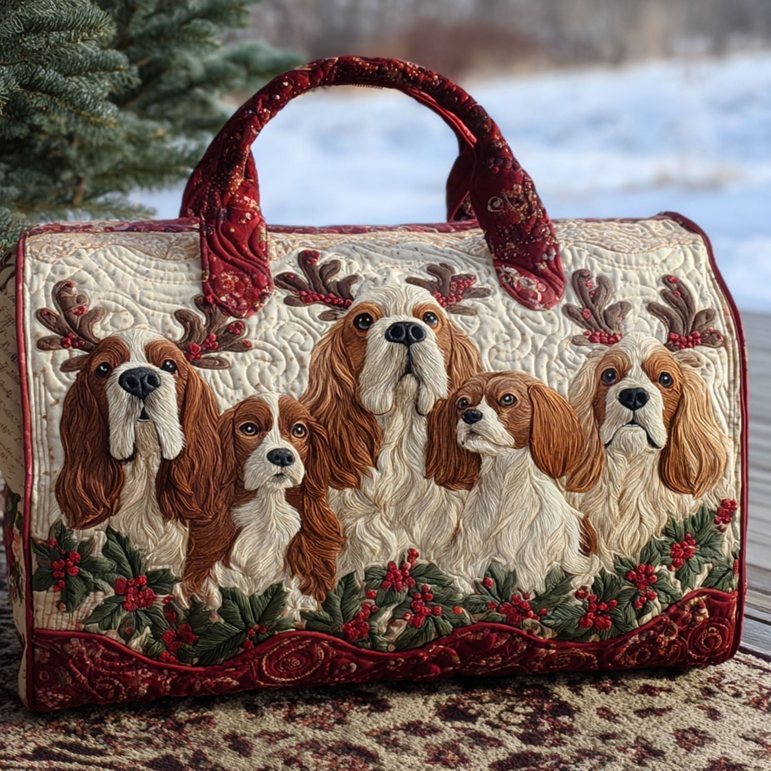 Kerst Spaniel Gequilt Duffle Tas