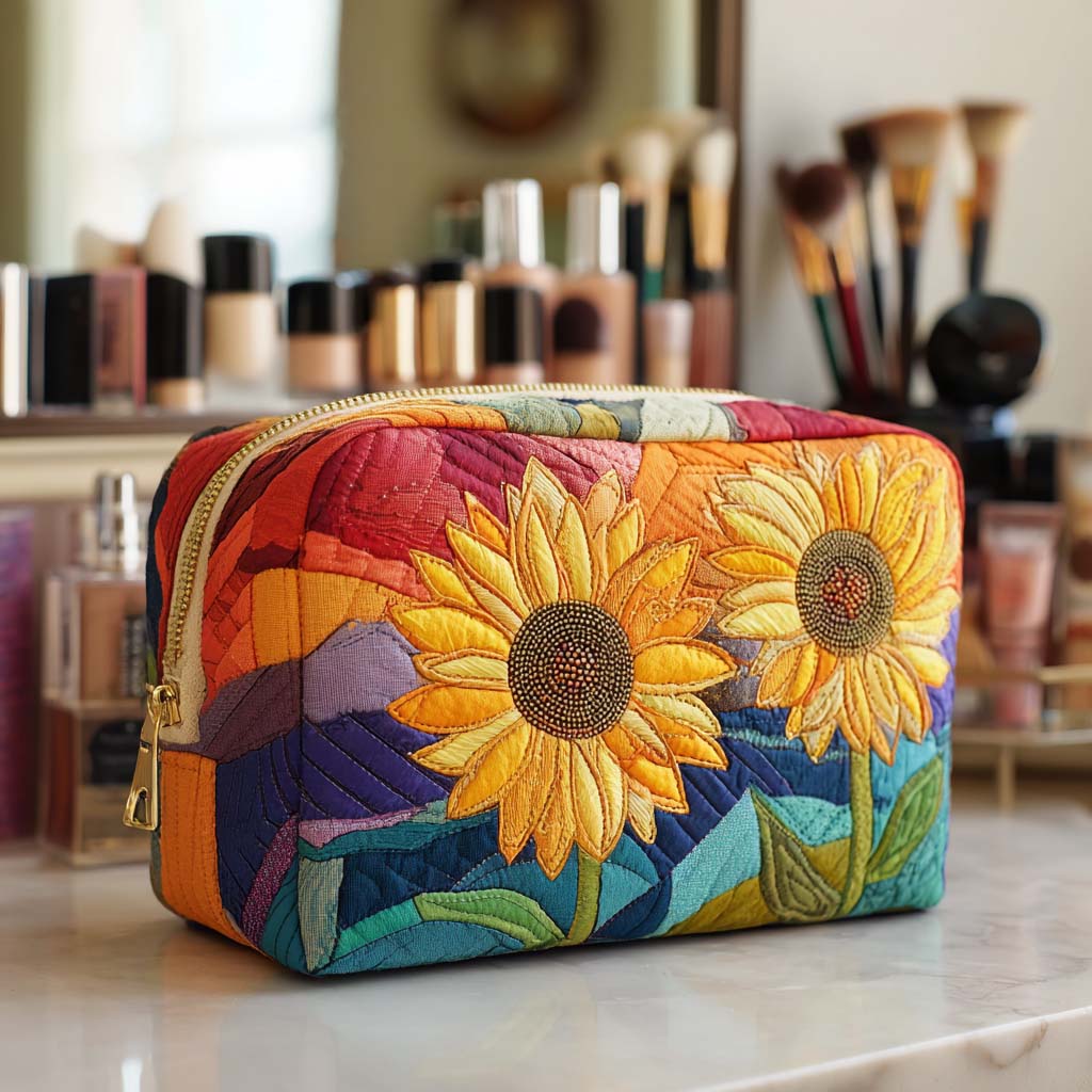Gouden Bloem Gequilt Make-up Tas