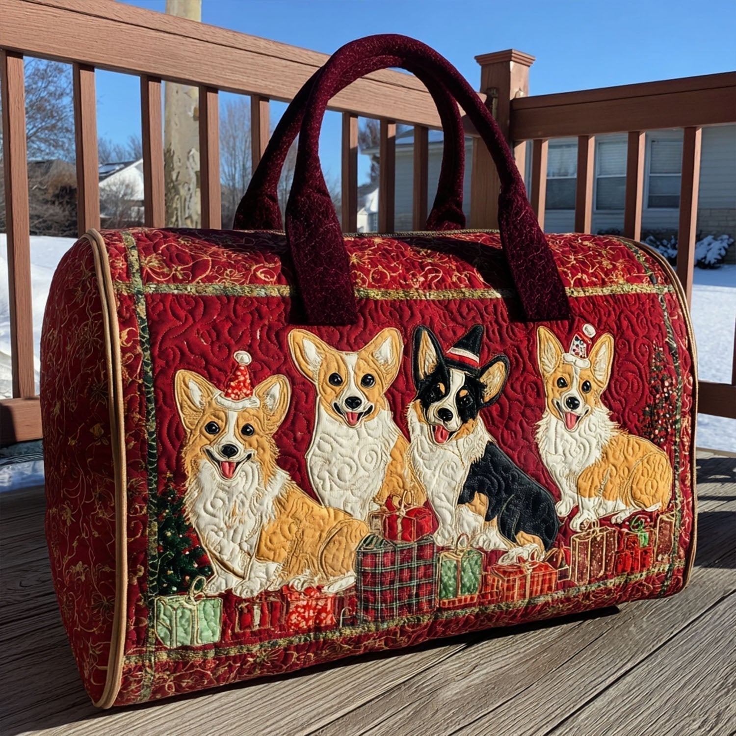 Vrolijk Corgmas Gequilte Duffle Tas