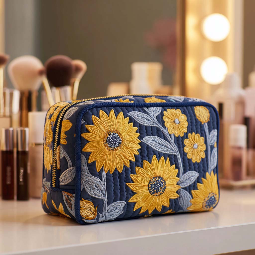 Stralende Bloem Gequilt Make-up Tas