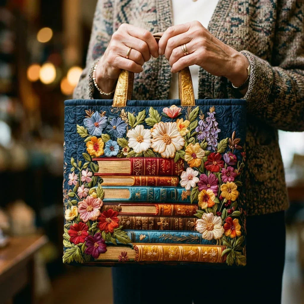 Artisanale Tote - Bloemenprint en Boeken