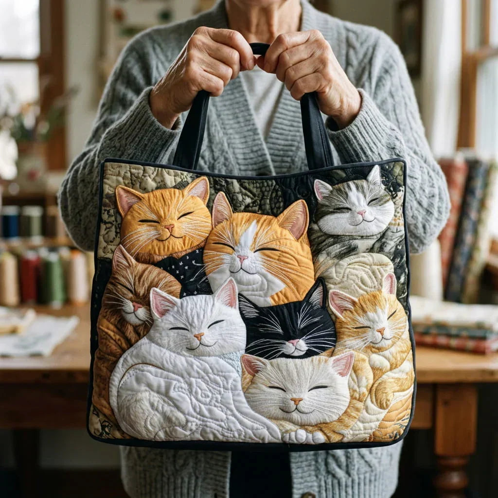 Ambachtelijke Gequiltte Tas - Slapende Kittens