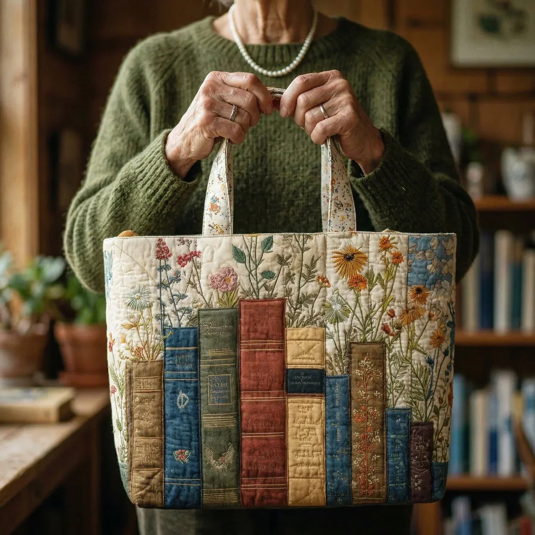 Artisan Gequiltte Tas - Boeken en Bloemen