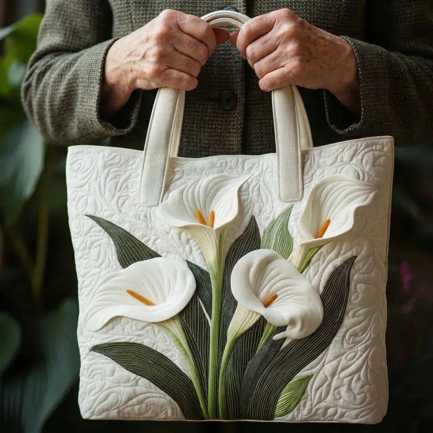 Gequilte Artisan Tas - Witte Lelies