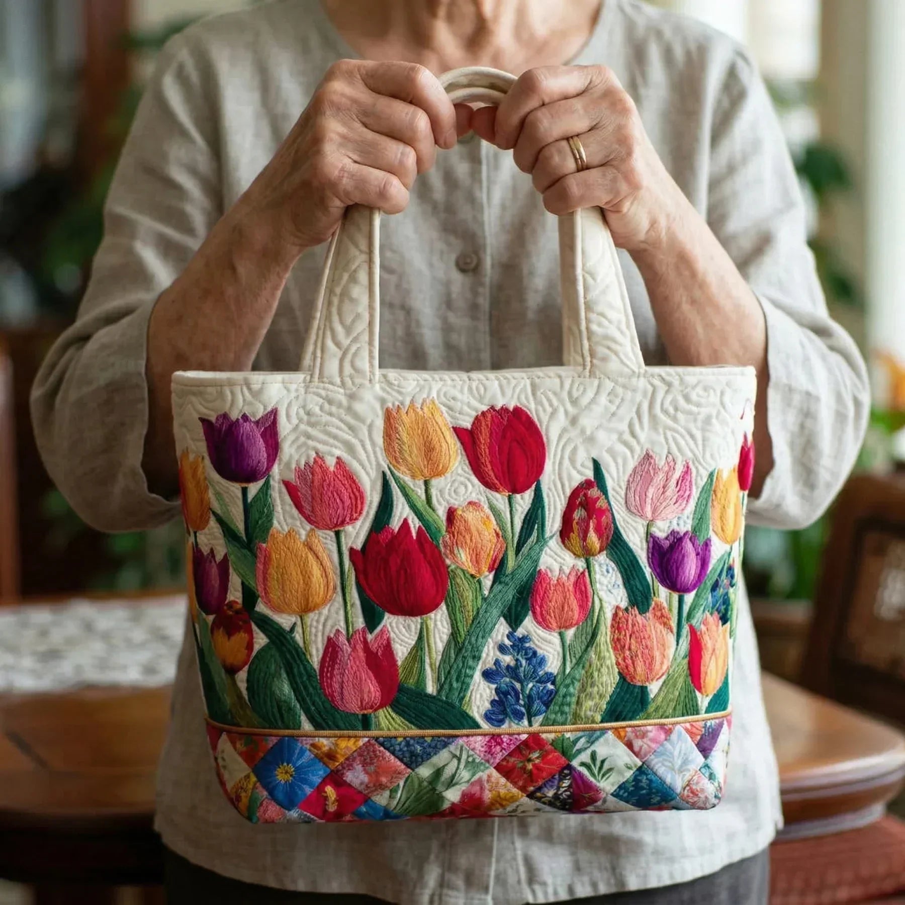Gequilted Tote Bag - Tulpen Tuin