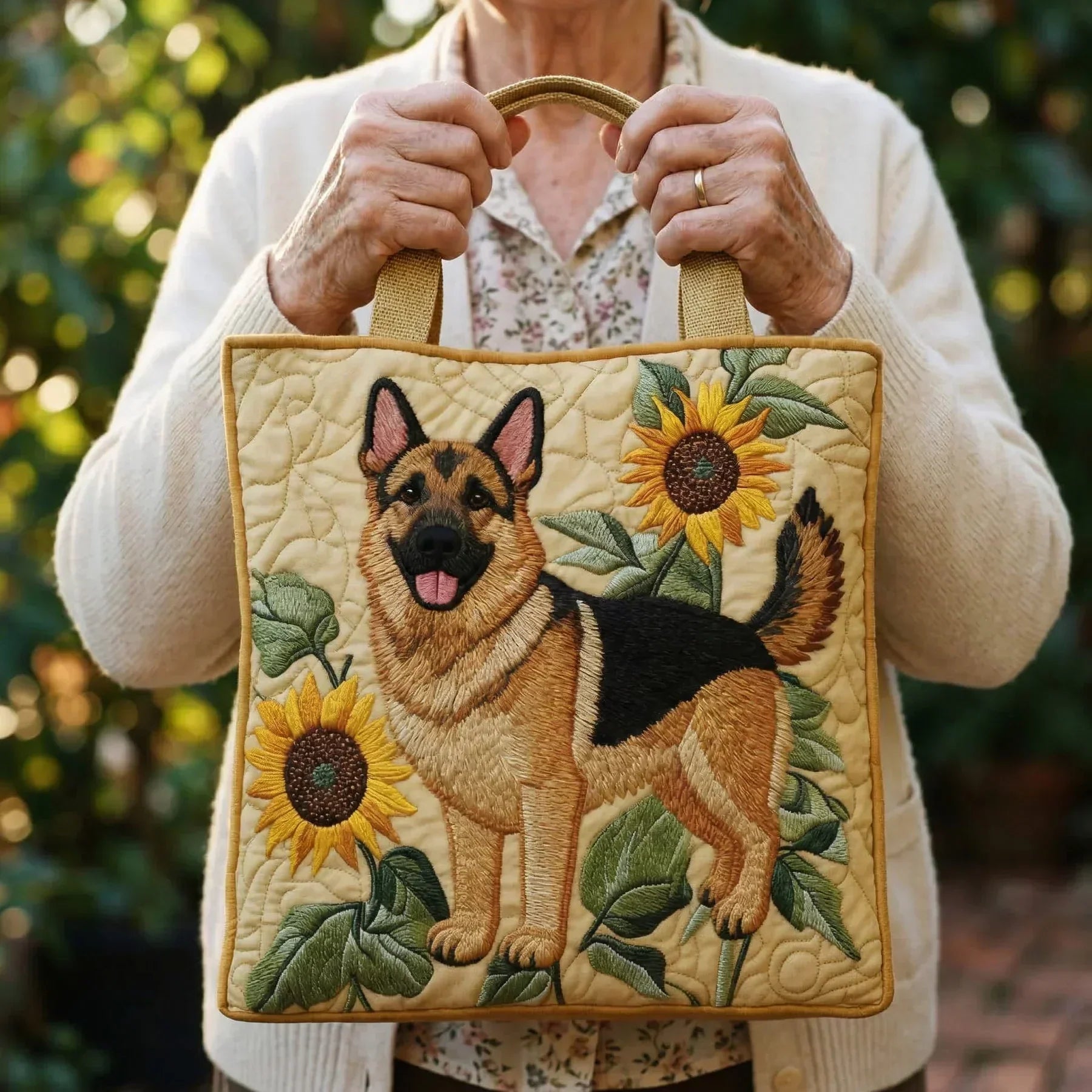Artisanale Tas - Duitse Herder Bloemmotief