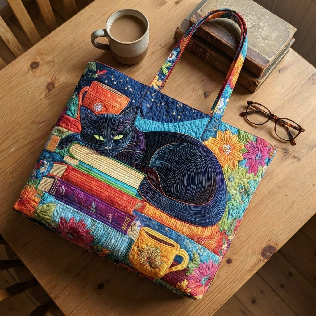 Artisan Tas - Zwarte Kat met Boeken en Mokken