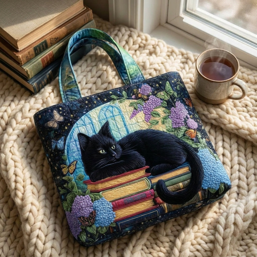 Ambachtelijke Tas - Zwarte Kat op Boeken