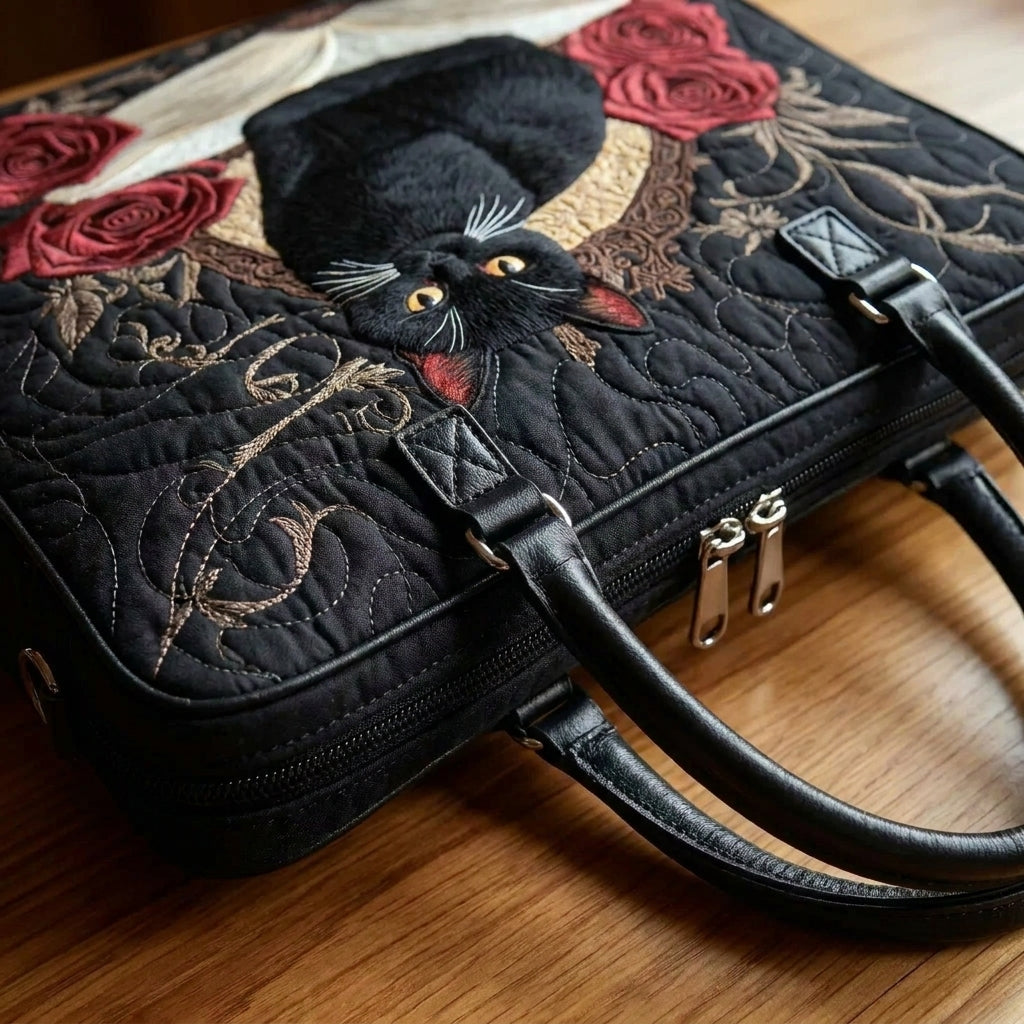Gequilt Artisan Tas - Zwarte Kat op Boeken