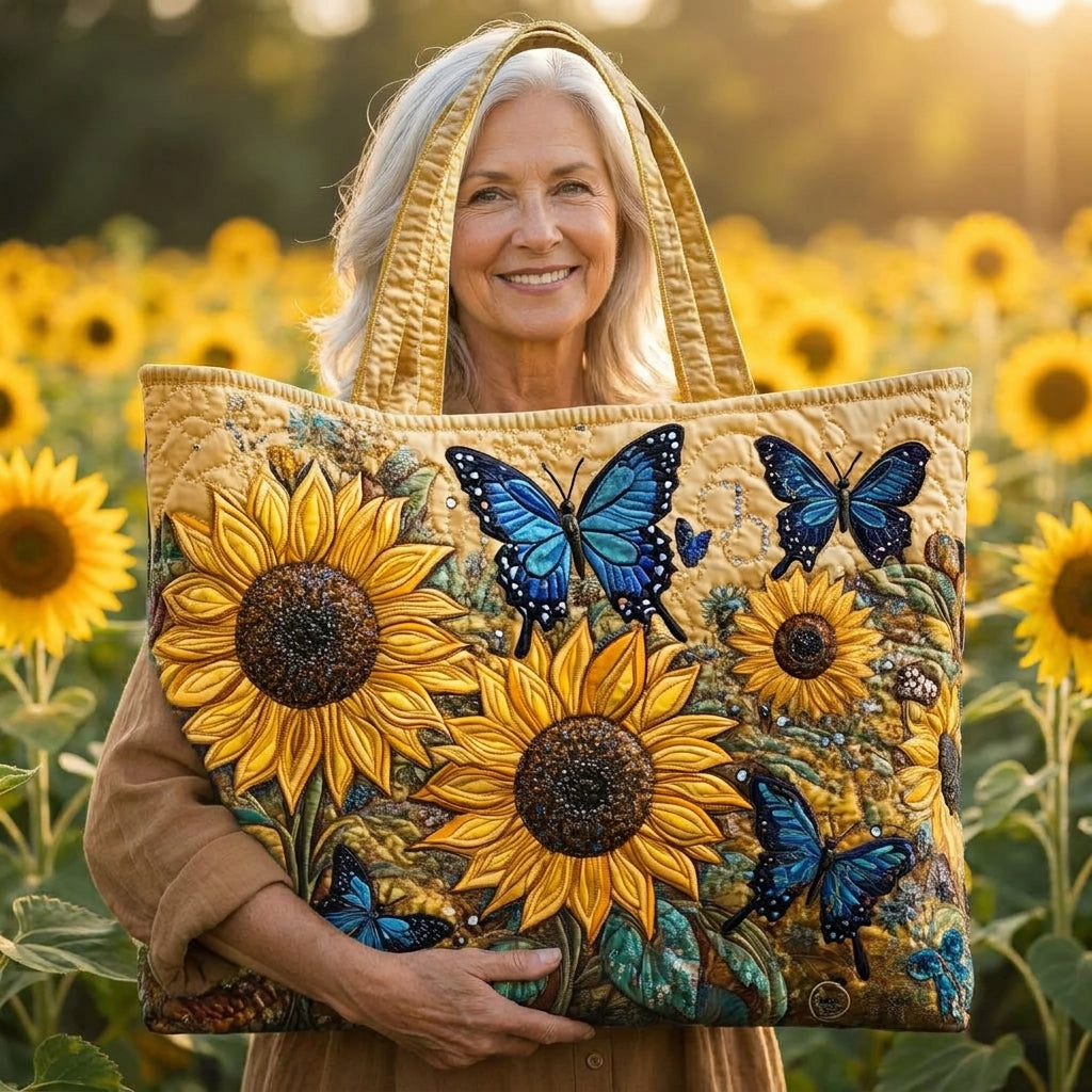 Ambachtelijke Tas - Zonnebloemen en Blauwe Vlinders