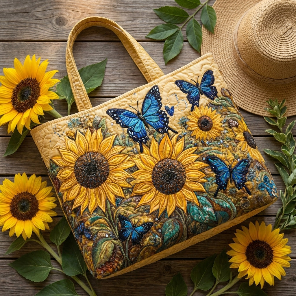 Ambachtelijke Tas - Zonnebloemen en Blauwe Vlinders