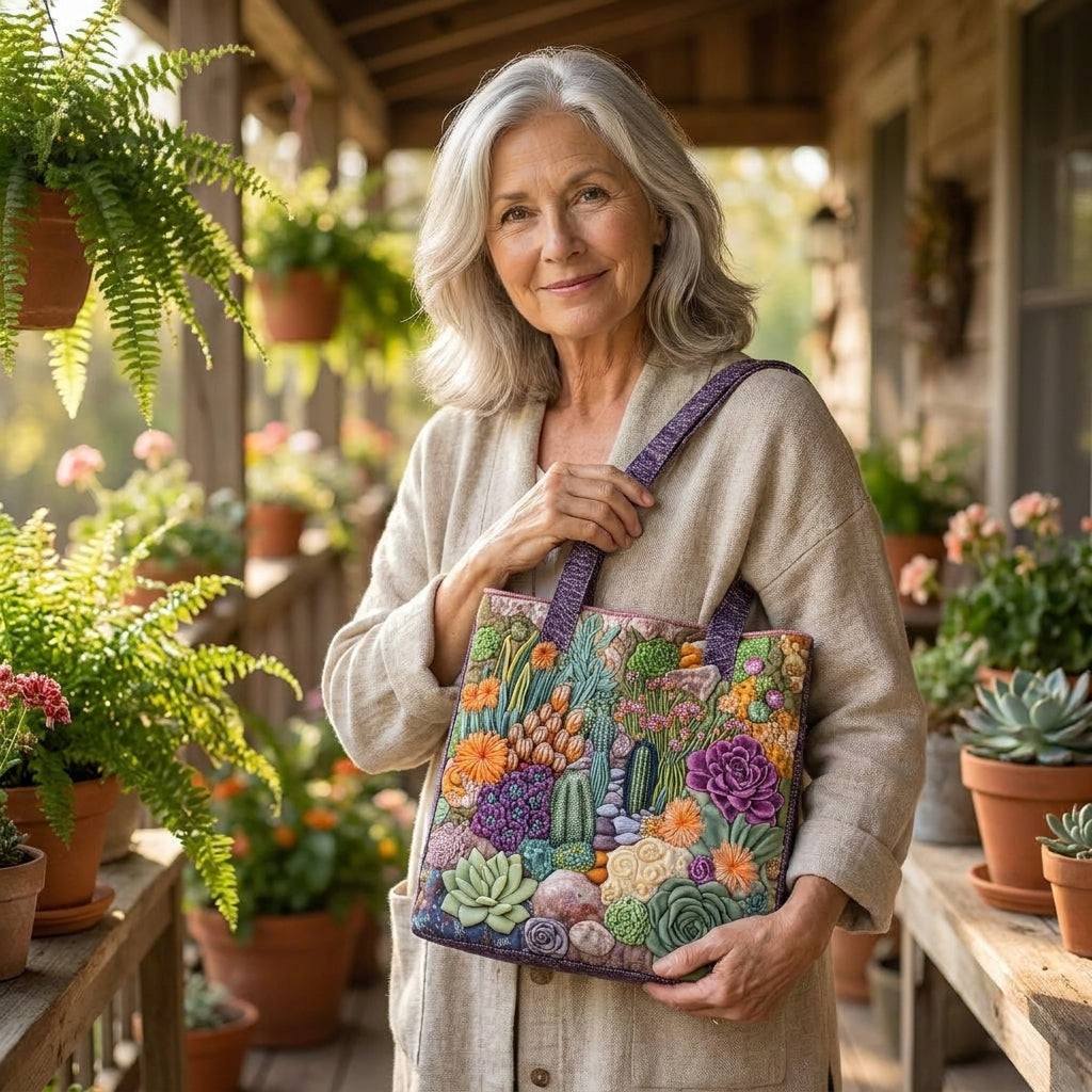 Ambachtelijke Tote Bag - Succulenten Tuin