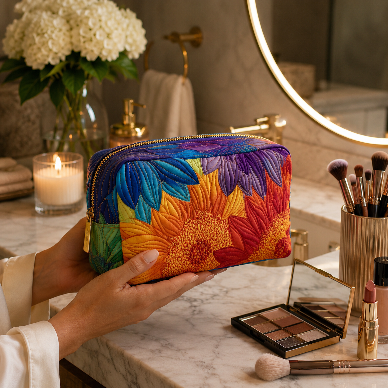 Zomer Bloem Gequilt Make-up Tas