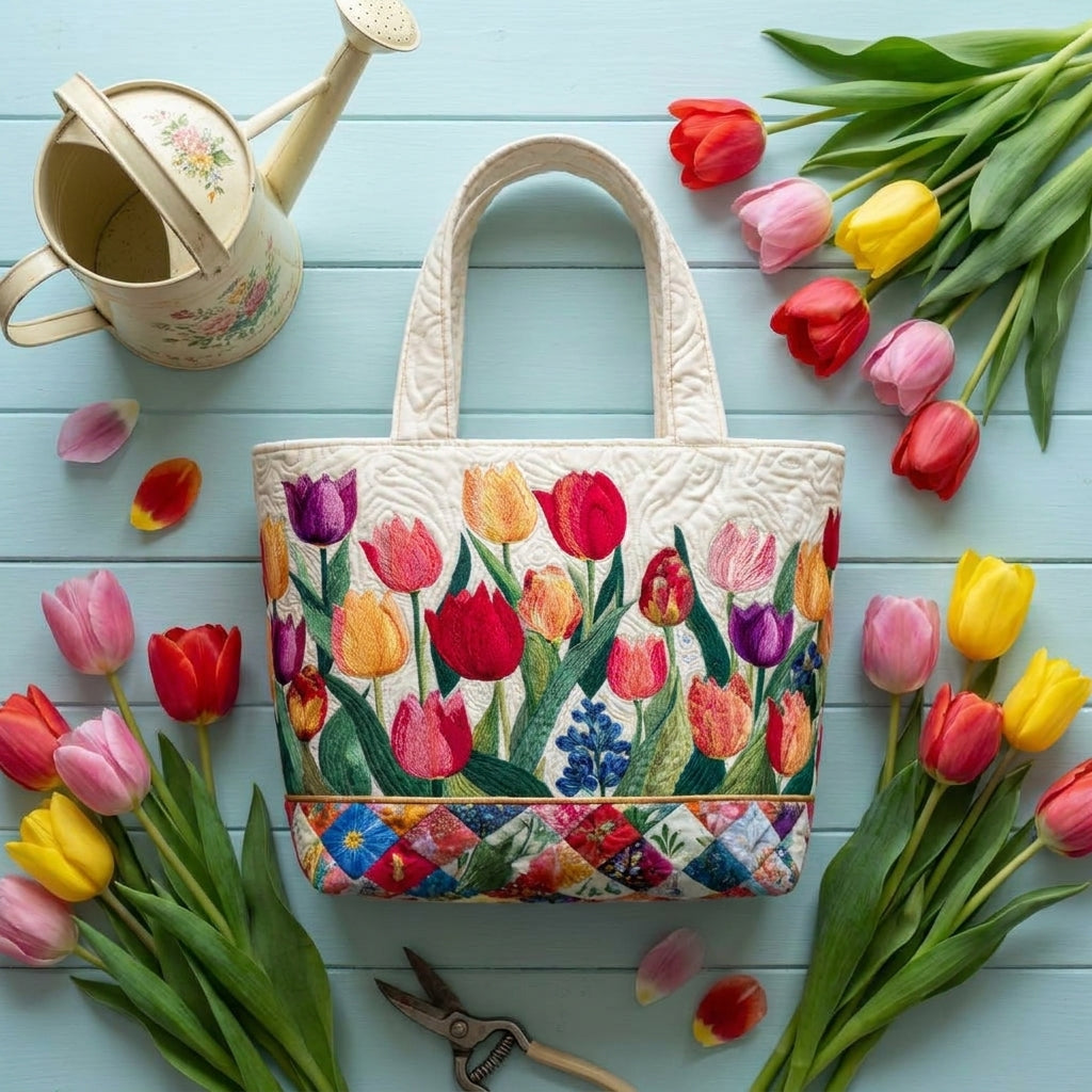 Gequilted Tote Bag - Tulpen Tuin