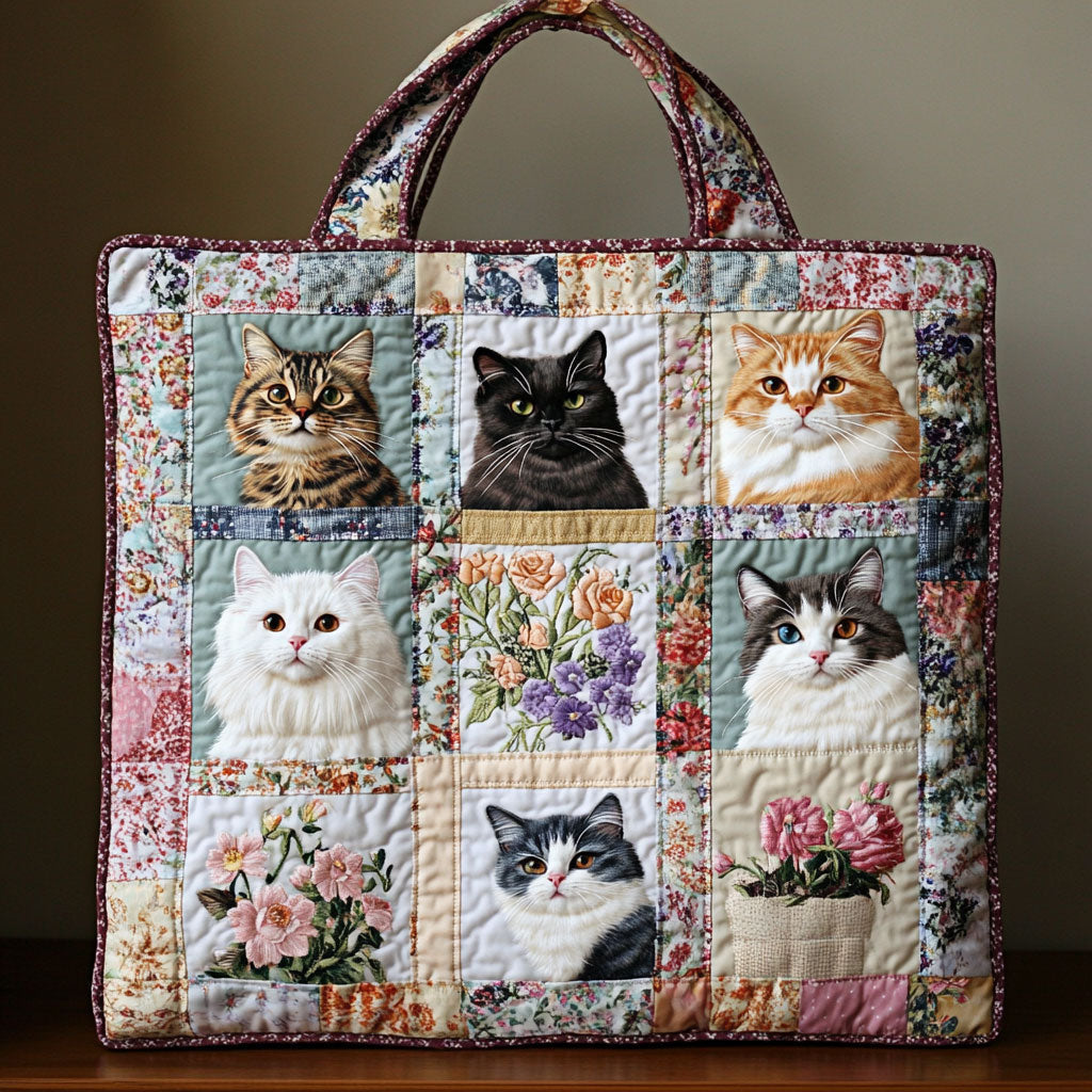 Gezellige Bloemen Kat Gequilt Tote Bag