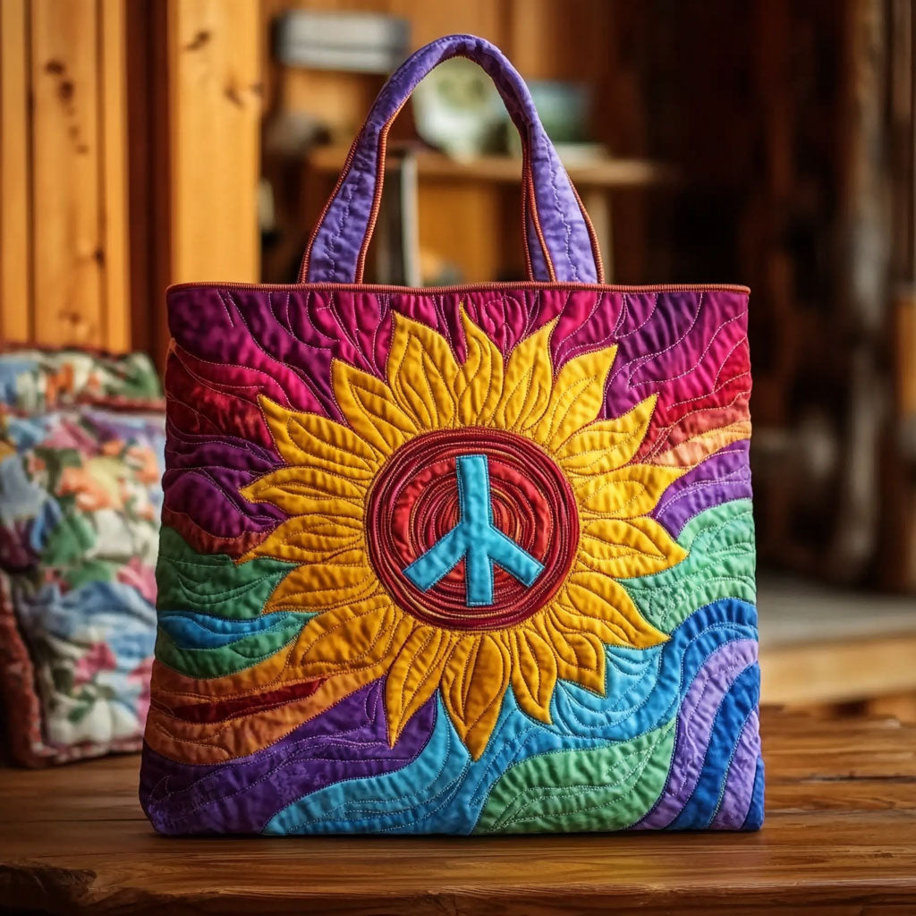 Blije Hart Zonnebloem Gequilt Tote Bag