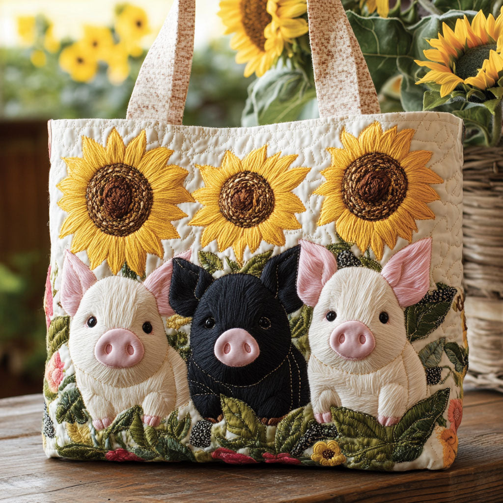 Varkens Zonnebloem Gequilte Tote Bag