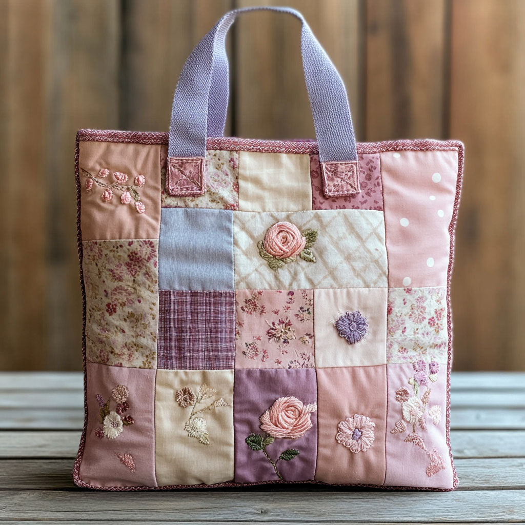 Vintage Rozen Patchwork Gequilt Tote Bag