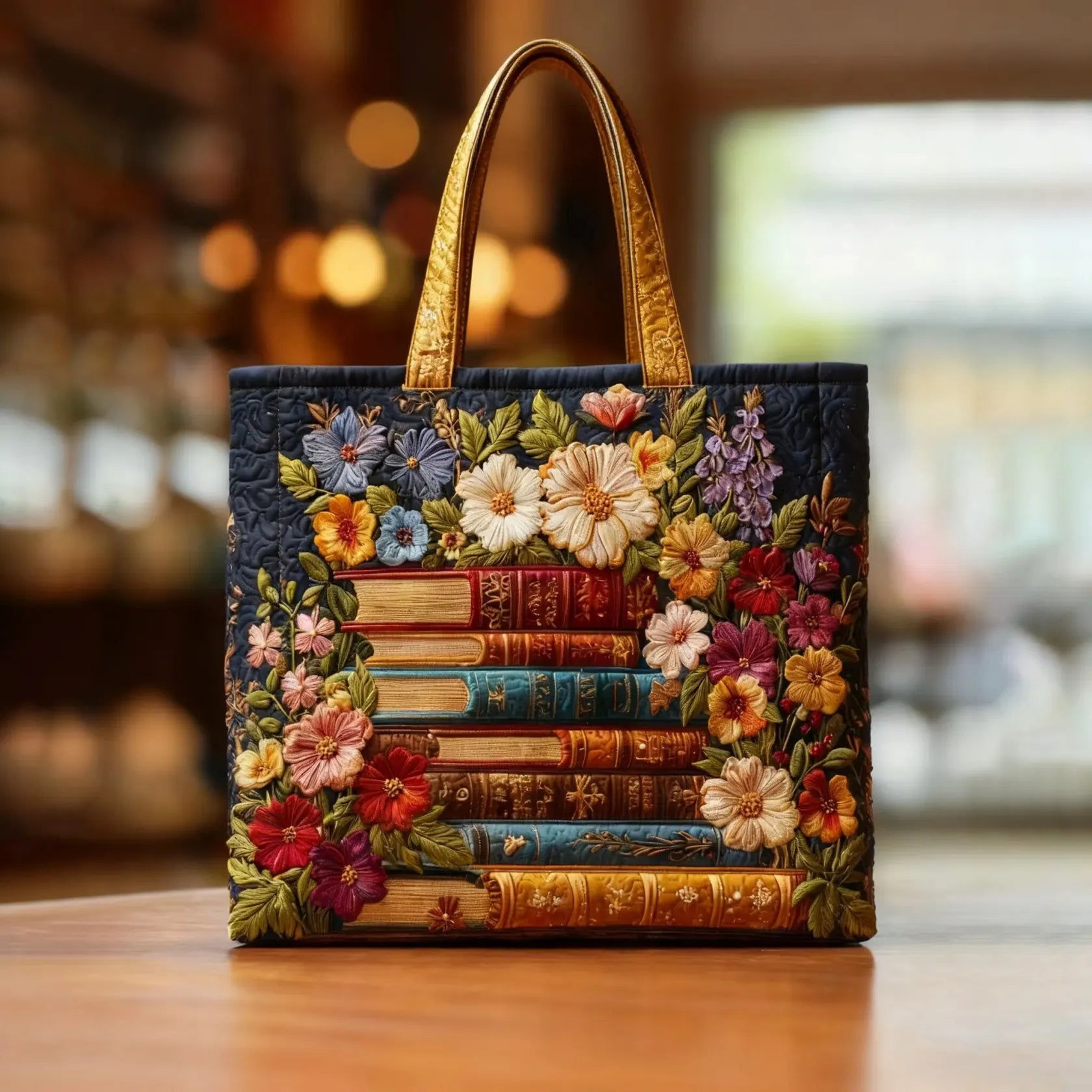 Artisanale Tote - Bloemenprint en Boeken