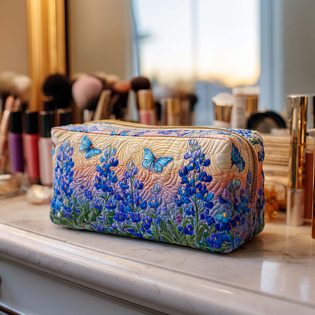 Blauwe Vlinder Gequilte Make-up Tas