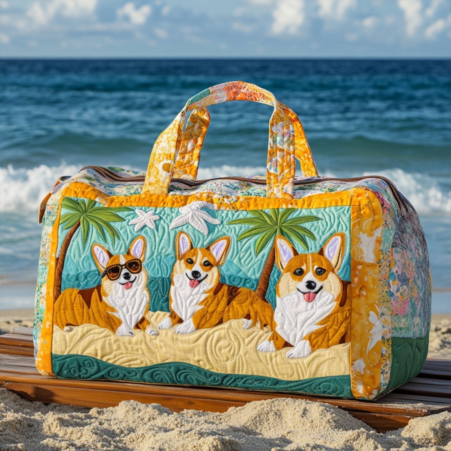 Corgi in het Strand Gequilt Duffle Bag