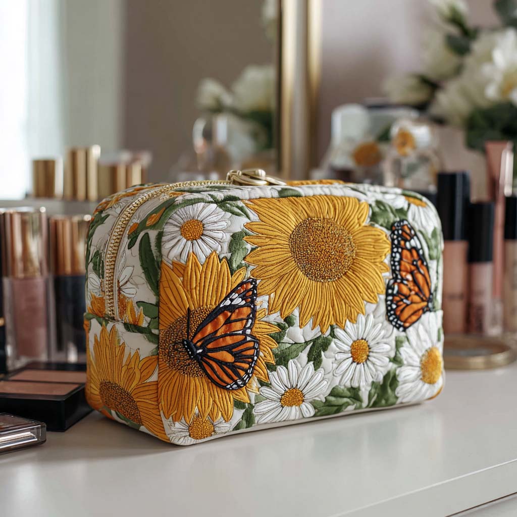 Bloemige Glans Gequilt Make-up Tas