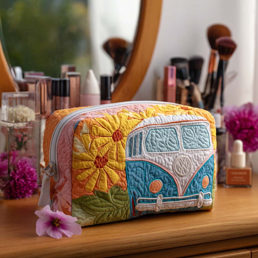 Gouden Horizon Camper Gequilt Make-up Tas