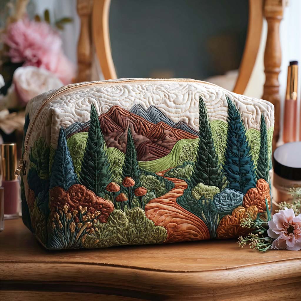 Mosgroene Paden Gequilt Make-up Tas