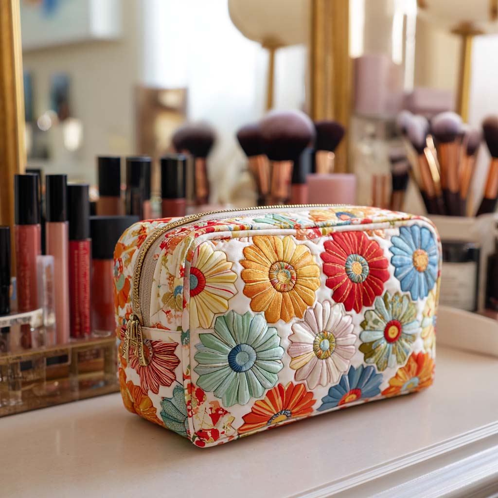 Glanzende Bloemblaadjes Gequilt Make-up Tas