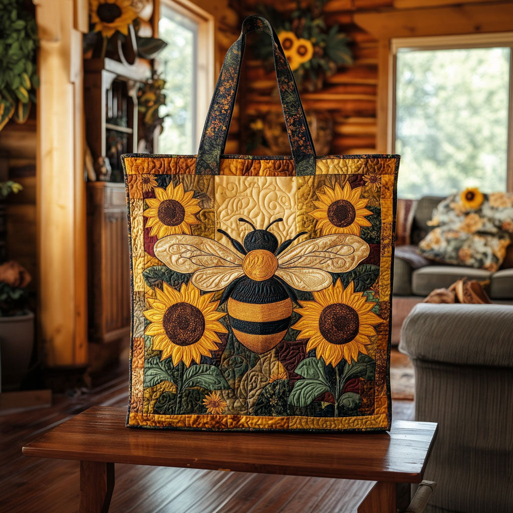 Vintage Zonnebloem Honingbij Gequilt Tote Bag