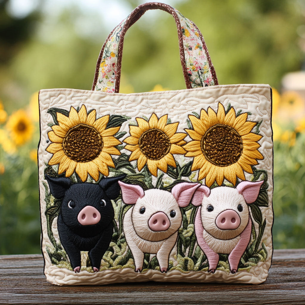 Varkens en Zonnebloem Gequilt Tote Bag