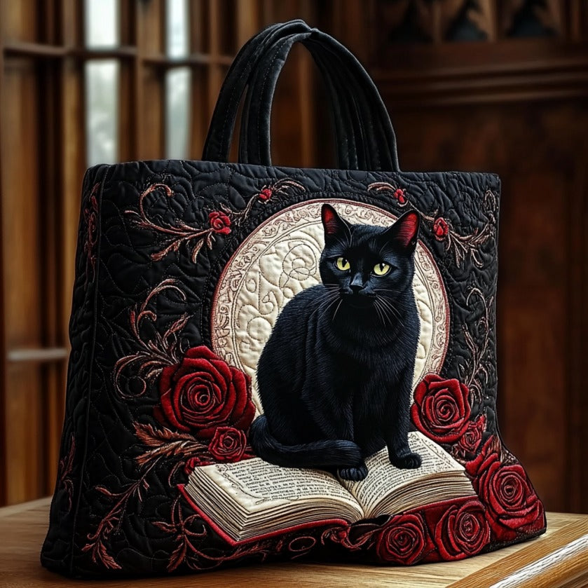 Mystieke Zwarte Kat Gequilt Tote Bag