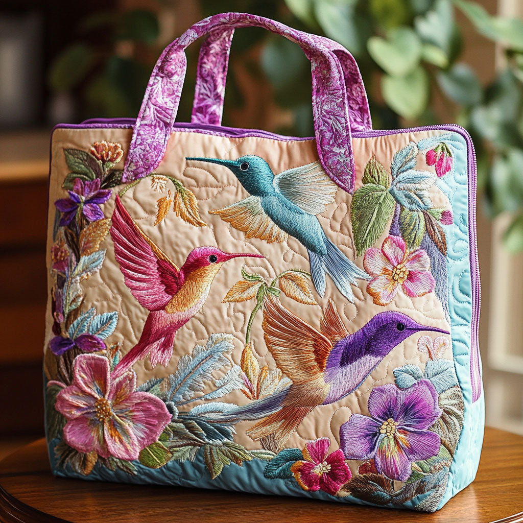 Kolibrie Bloem Gequilt Tote Bag