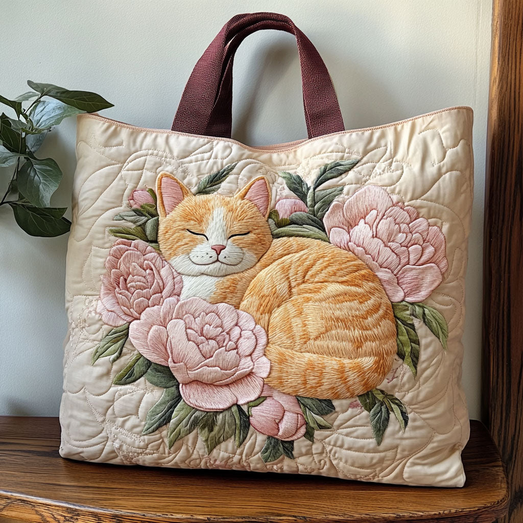 Pioenroos Kat Gequilt Tote Bag